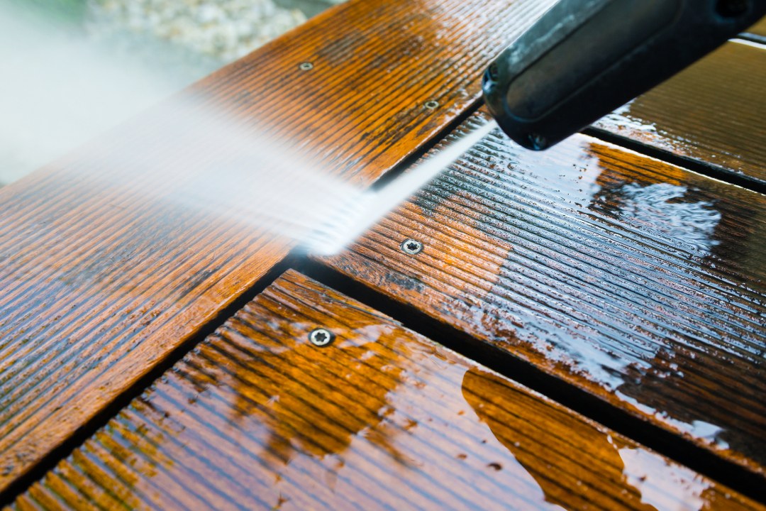 power washing a deck